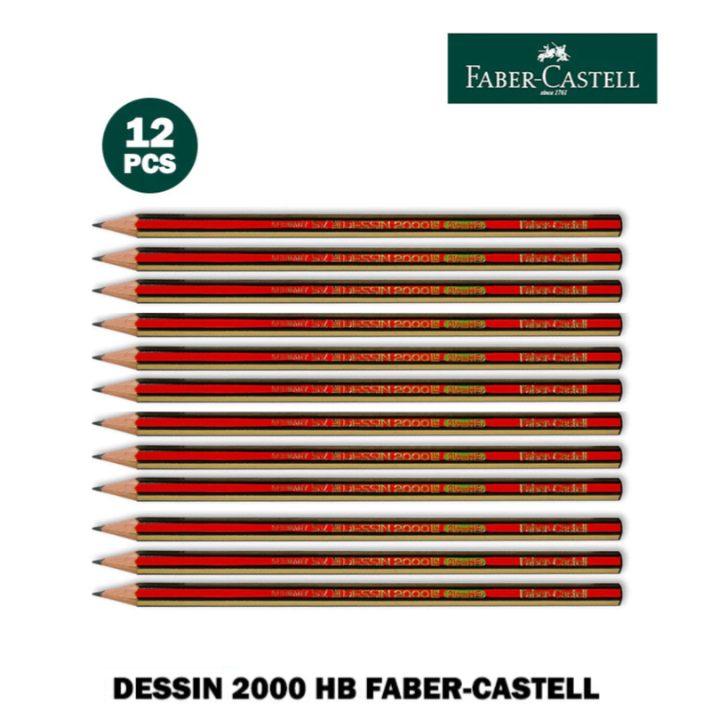 Faber castell dessin 2000 pack of 12 pencil hb school pencil for students, , medium-null