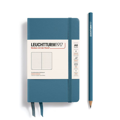 Notebook pocket (a6), hardcover, 187 numbered pages, stone blue, dotted, , medium