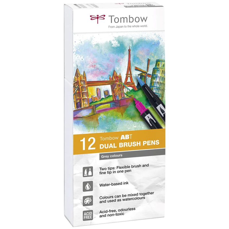 Tombow &bull; brush pen abt dual brush pen set primary colours 12pcs, , medium-null