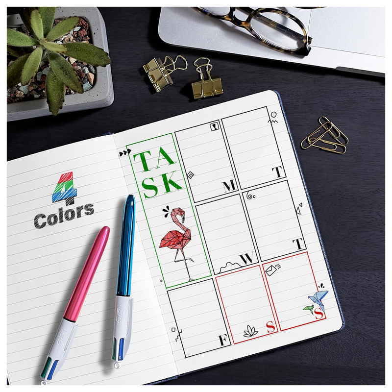 Bic 4-color shine retractable ball pens - sparkle while you scribble - pink barrell, , medium-null