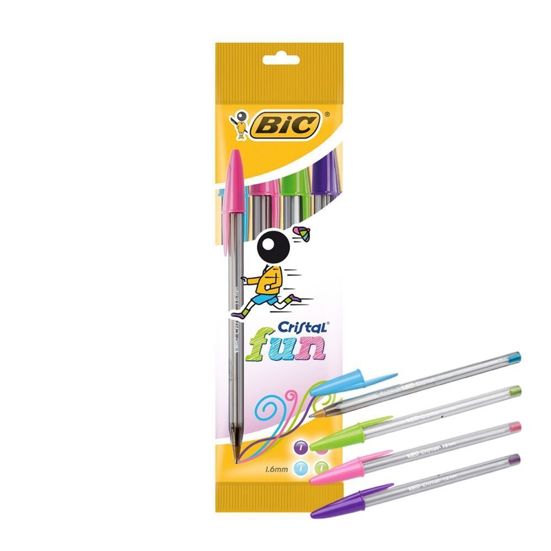 Bic cristal fun &sigma;&epsilon;&tau; 4 &sigma;&tau;&upsilon;&lambda;ό &mu;&epsilon; &zeta;&omega;&nu;&tau;&alpha;&nu;ά &chi;&rho;ώ&mu;&alpha;&tau;&alpha;, &mu;&epsilon;&gamma;ά&lambda;&eta; &mu;ύ&tau;&eta; 1,6mm &gamma;&iota;&alpha; έ&nu;&tau;&omicron;&nu;&eta; &gamma;&rho;&alpha;&phi;ή, , medium-null