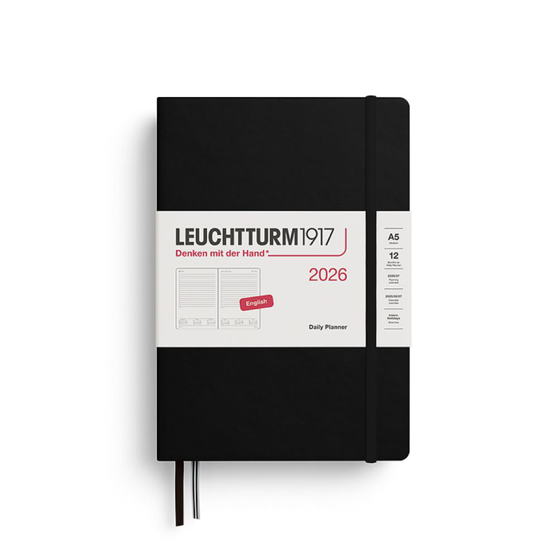 Product image: Daily planner 2026 medium a5 black lined 464 numbered pages, , medium-null