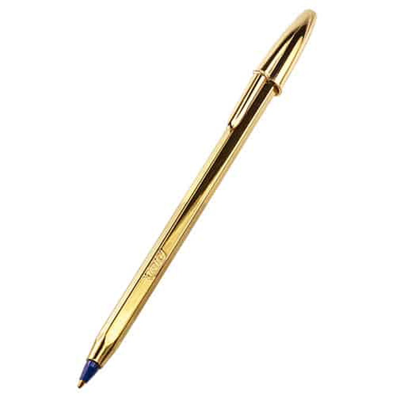 Bic cristal celebration gold body medium ballpoint pens blue, , medium-null