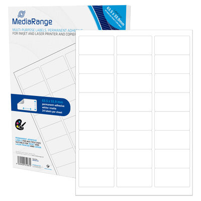 Mediarange multi-purpose labels, permanent adhesive, 63.5x33.9mm, , medium