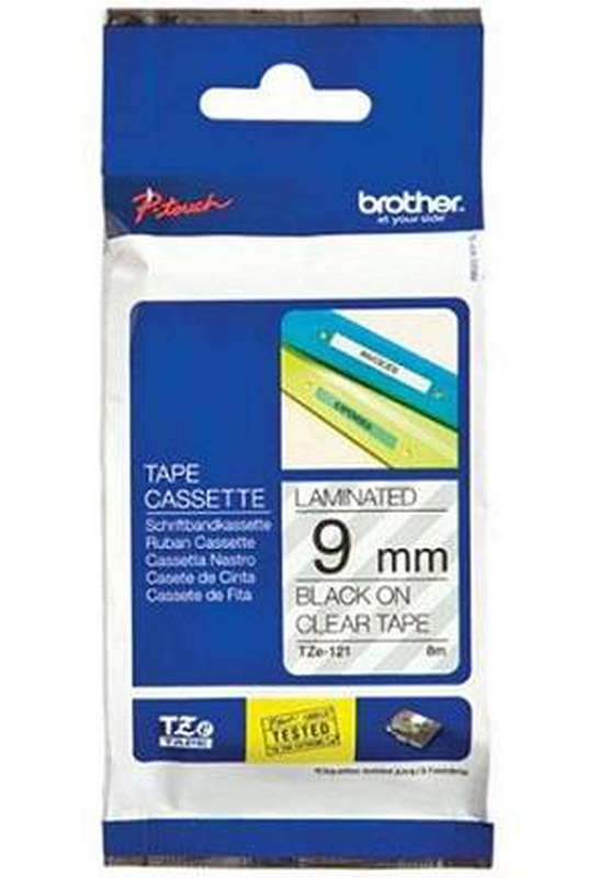 Brother tze-121 p-touch laminated label tape 9mm black on clear 8m for pt-d200 d450 h110 p900 tze121-null