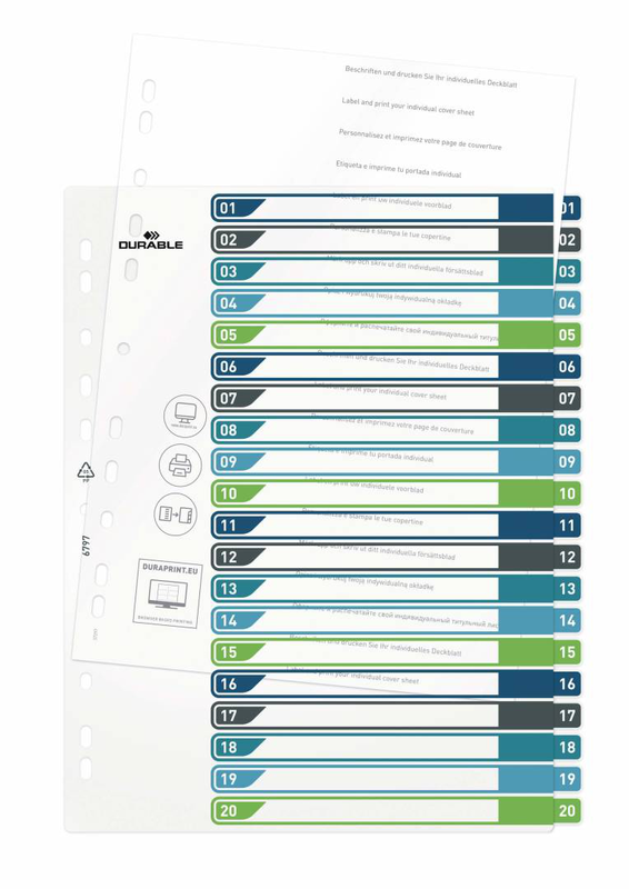 Durable 679727 / blank tab index / polypropylene (pp) / multicolour / portrait / a4+ / 0.27 mm / 20 part. 1-20 with coloured tabs and transparent cover sheet pp, , medium-null
