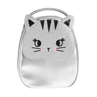Smash glitter cat kids lunch bag, Silver, medium
