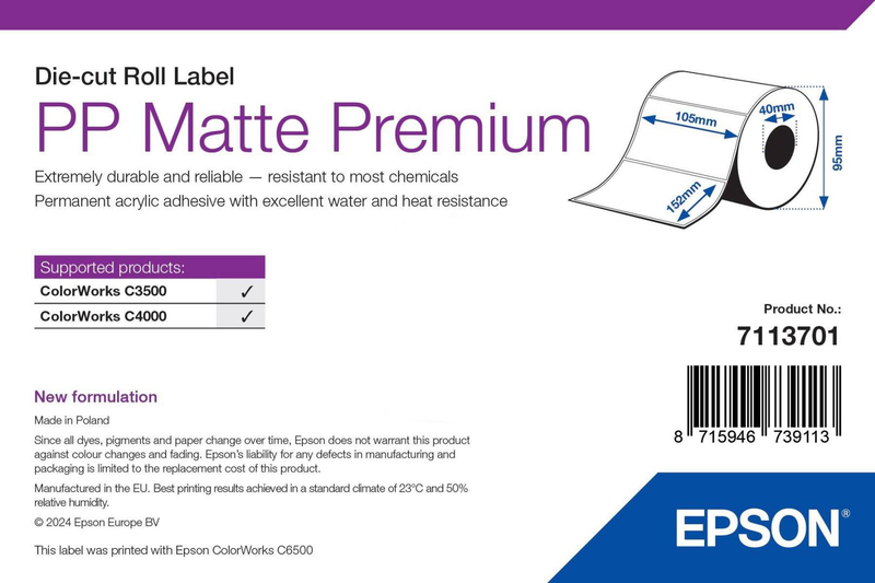Epson premium polypropylene matte die-cut labels 105 x 152 mm, 185 labels-null