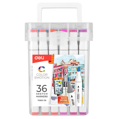 Deli twin sketch markers 36 colours emotion box set, , medium