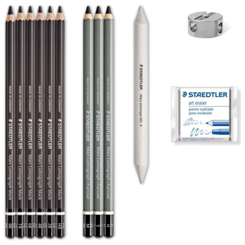 Staedtler charcoal cardboard box sketching set of 12pcs, , medium-null