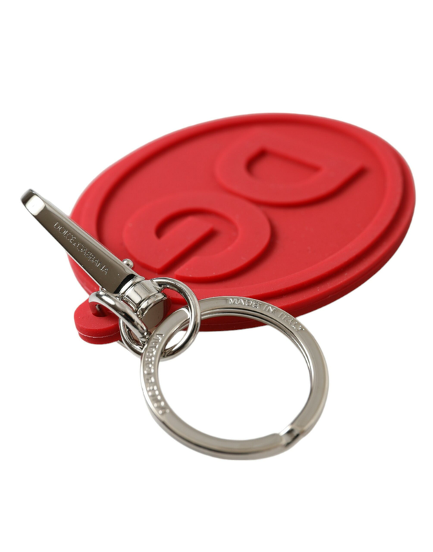 Red rubber dg logo silver brass metal keyring keychain-null