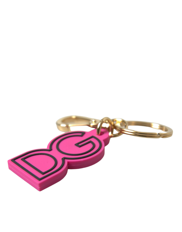 Pink rubber gold tone metal dg logo keyring keychain-null
