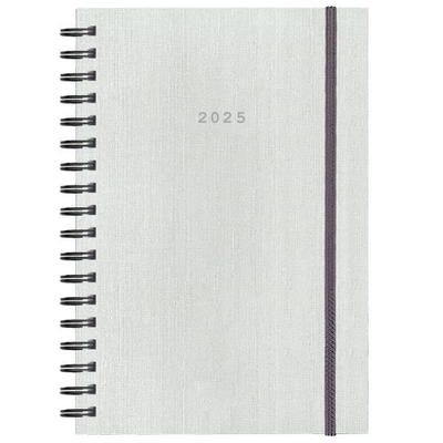 Diary daily 2025 fabric spiral white+lastixo 12x17mm next, , medium
