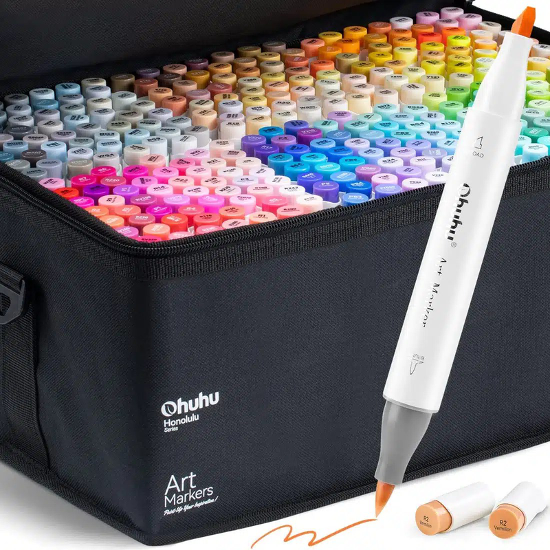 Ohuhu markers 320 colours dual tips brush & chisel, , medium-null