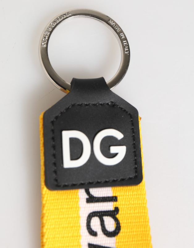 Yellow logo polyester silver brass holder keychain keyring-null