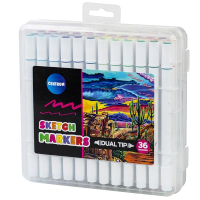 Dual-tip sketch markers set of 36 text markers, , medium