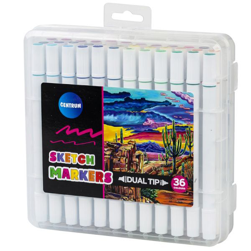 Dual-tip sketch markers set of 36 text markers, , medium-null