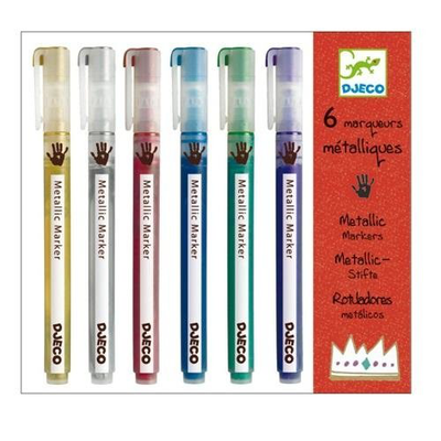 6 metallic markers, , medium