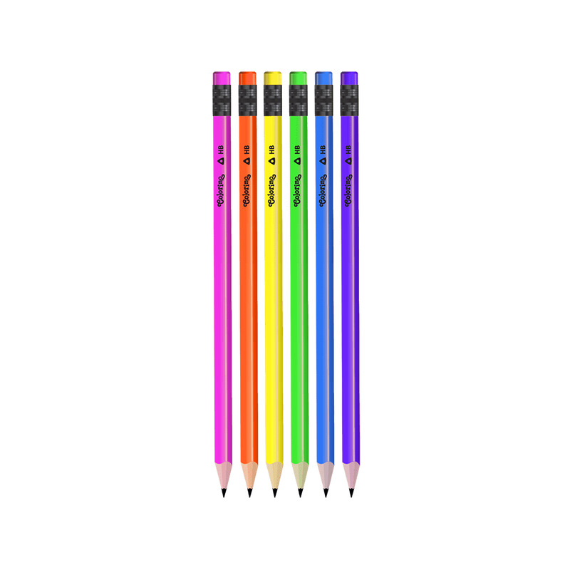 Triangular pencils hb with eraser neon 48pcs, , medium-null