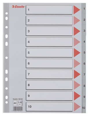 Divider plastic indices a4 1-10 grey esselte, , medium