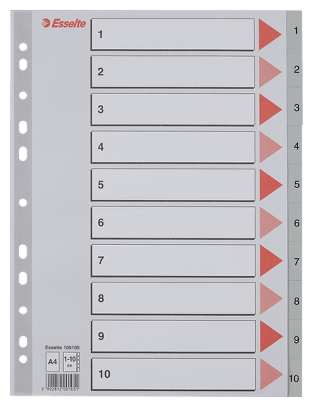 Divider plastic indices a4 1-10 grey esselte, , medium-null