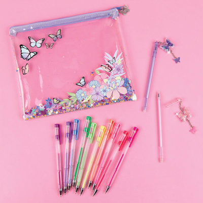 Make it real 3c4G butterfly glitter pouch & 12pk pen set, , medium