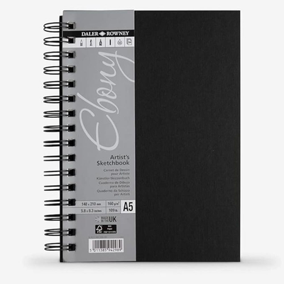 Daler rowney ebony hardback spiral sketchbook portrait a5 : 50 sheets : 160gsm, , medium