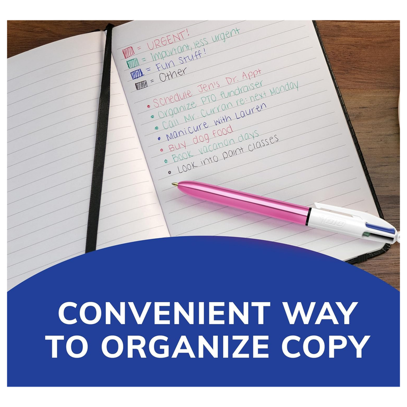 Bic 4-color shine retractable ball pens - sparkle while you scribble - pink barrell, , medium-null