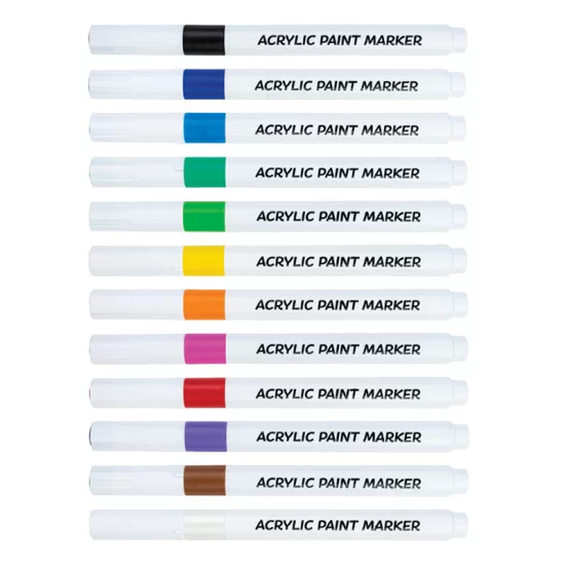 Acrylic paint markers non push 12col. / pvc package, , medium-null