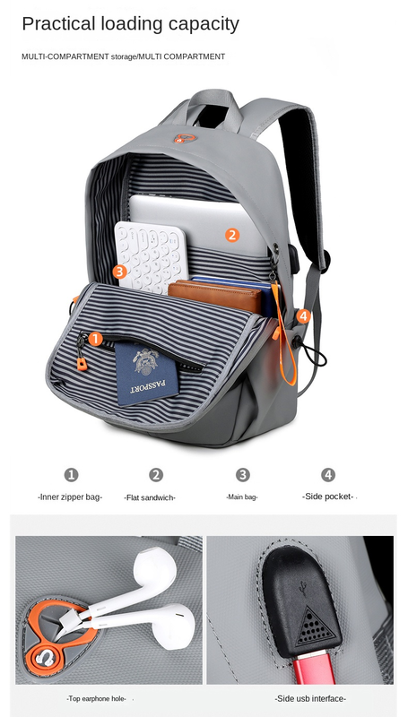 Urban edge street backpack black 15,6" with USB port-null