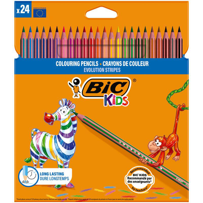 Bic kids evolution stripes colouring pencils 24pcs - various colors, , medium