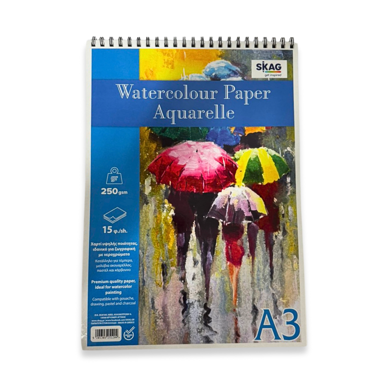 Skag watercolour paper aquarelle a3 15sh 250gsm, , medium-null
