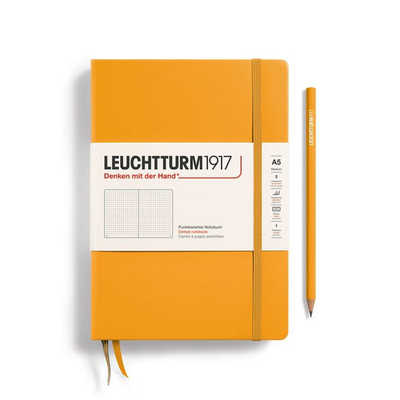Notebook medium (a5), hardcover, 251 numbered pages, rising sun, dotted, , medium