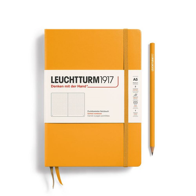 Notebook medium (a5), hardcover, 251 numbered pages, rising sun, dotted, , medium-null