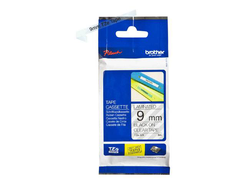Brother tze-121 p-touch laminated label tape 9mm black on clear 8m for pt-d200 d450 h110 p900 tze121-null