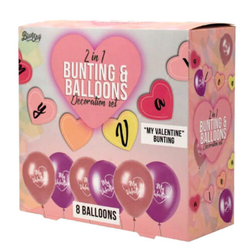 Valentines day 2 in 1 bunting and balloons, , medium-null