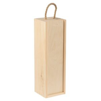 Wine box, sliding lid + rope - for 1 bottle, Natural  Colour, medium