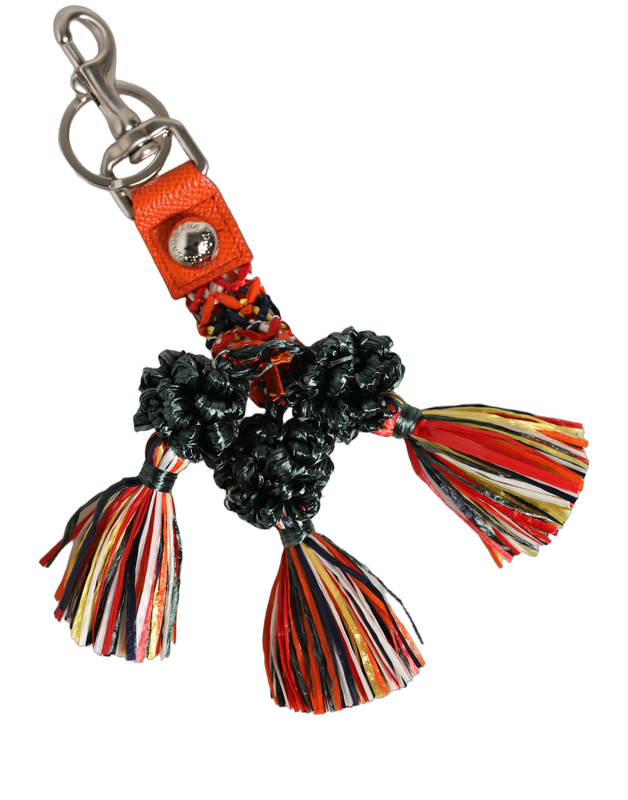 Raffia leather clasp finder chain keyring multicolor-null