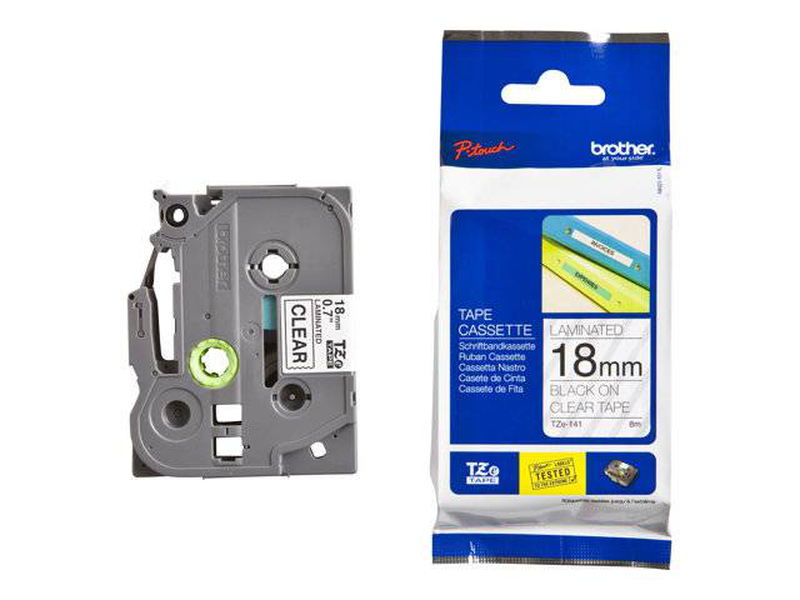 Brother tze-141 p-touch laminated label tape 18mm black on clear 8m water-resistant tze141-null