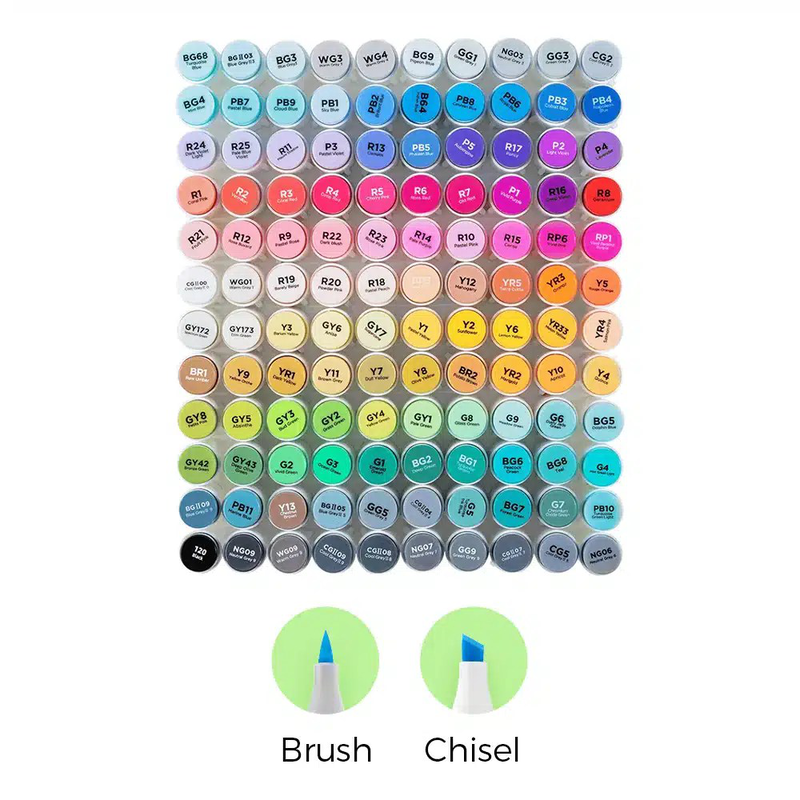 Ohuhu markers 120 colours dual tips brush & chisel, , medium-null
