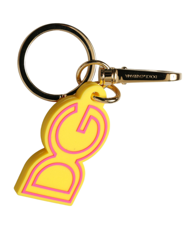 Yellow rubber gold tone metal dg logo keyring keychain-null