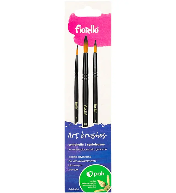 Brushes artistic, nylon bristle 3pcs, , medium-null