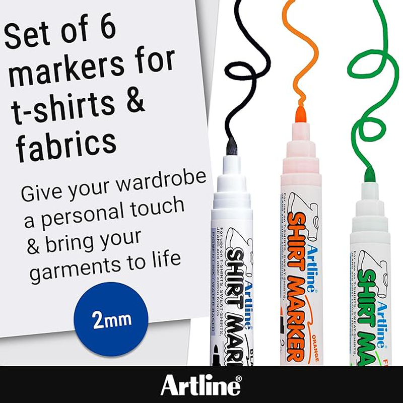 Artline pack of 6 fabric markers for t-shirts, , medium-null