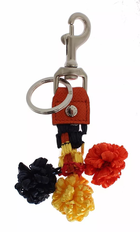 Red yellow raffia leather clasp finder keyring keychain-null