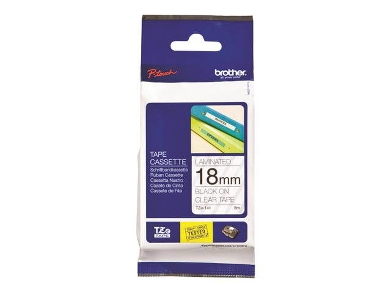 Brother tze-141 p-touch laminated label tape 18mm black on clear 8m water-resistant tze141-null
