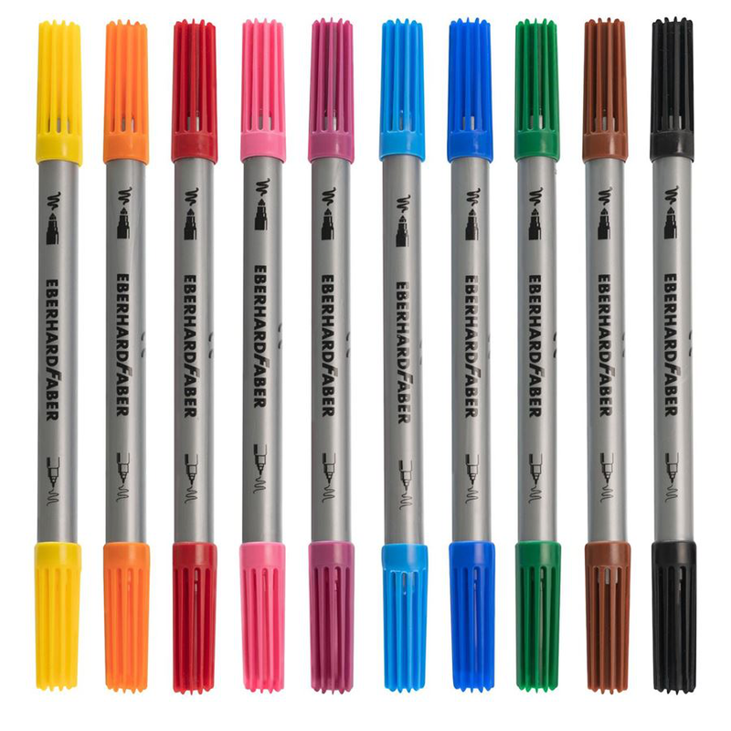Double ended felt tip pens pack 10 thick and thin felt tips eberhard faber, , medium image number null