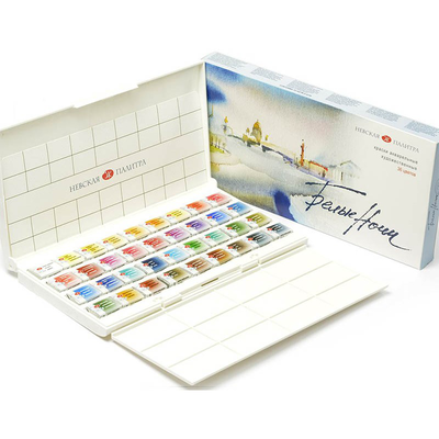 Set of watercolor “white nights” 36 cuvettes plastic palette