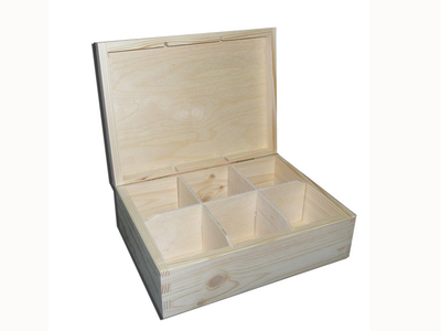 Wooden tea box - 6 compartments 22x16.5x7.5cm, , medium