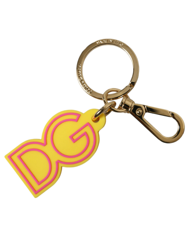 Yellow rubber gold tone metal dg logo keyring keychain-null