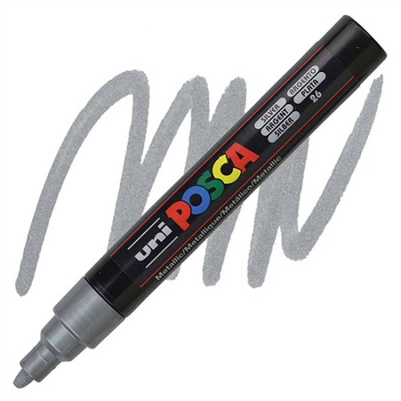 Uni posca bullet tip paint marker pc-5m 1.8-2.5mm silver, , medium-null